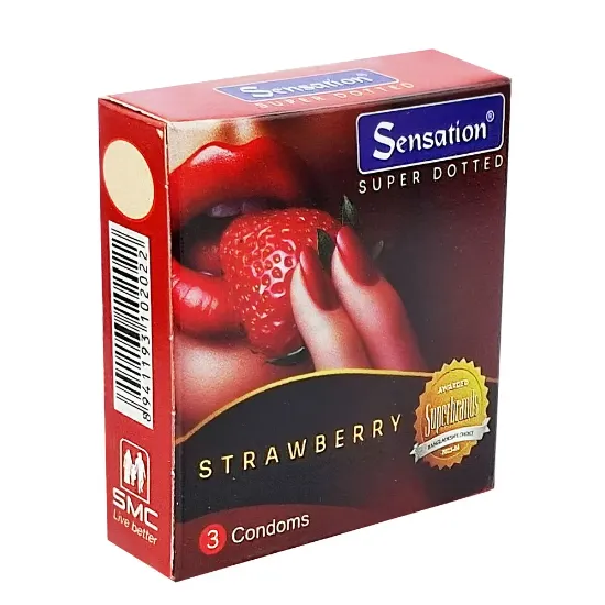 Sensation Super Dotted Scented Strawberry Condom 3's Pack এর ছবি